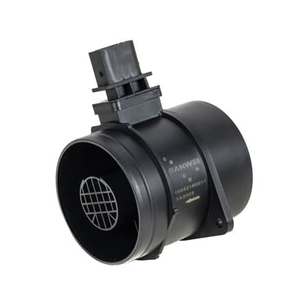 A mass air flow sensor housing, its mesh screen visible through the bore.